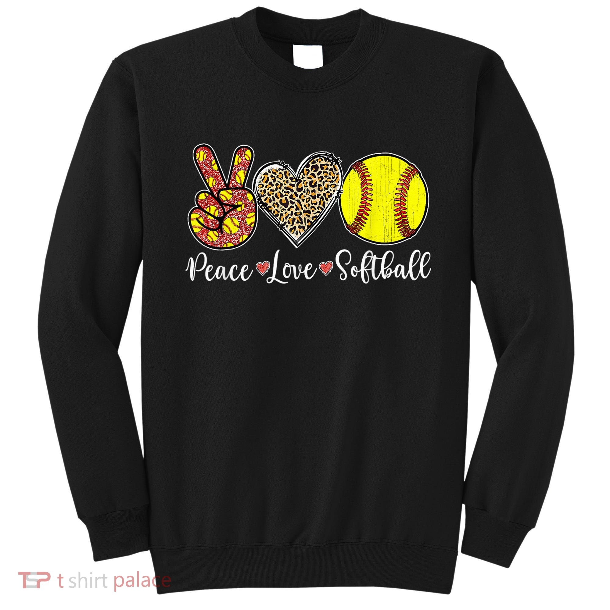 Peace Love Softball Leopard Softball Player Girl Mothers Day Sweatshirt