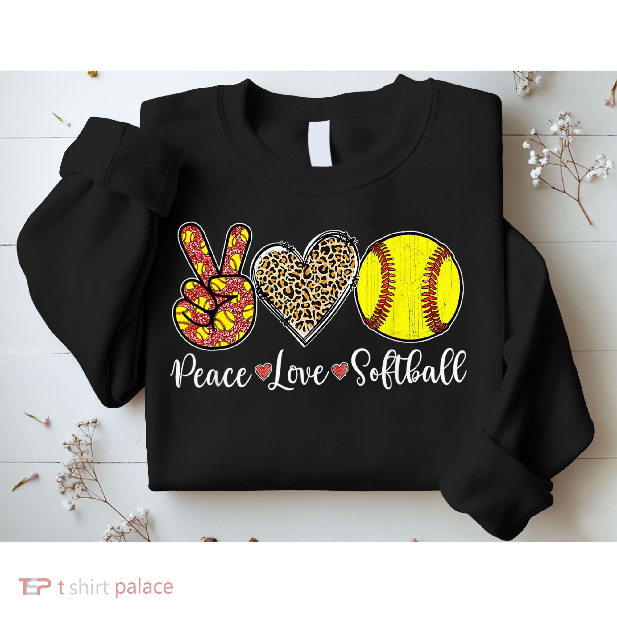 Peace Love Softball Leopard Softball Player Girl Mothers Day Sweatshirt
