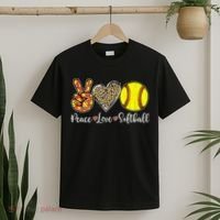 Peace Love Softball Leopard Softball Player Girl Mothers Day T-Shirt thumb 2