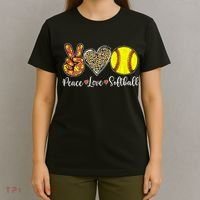 Peace Love Softball Leopard Softball Player Girl Mothers Day T-Shirt thumb 4