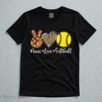 Peace Love Softball Leopard Softball Player Girl Mothers Day T-Shirt thumb 5