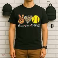 Peace Love Softball Leopard Softball Player Girl Mothers Day T-Shirt thumb 6