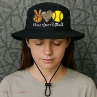 Peace Love Softball Leopard Softball Player Girl Mothers Day Bucket Hat thumb 3