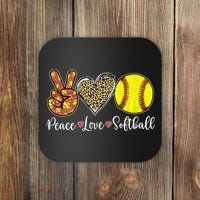 Peace Love Softball Leopard Softball Player Girl Mothers Day Coaster thumb 0