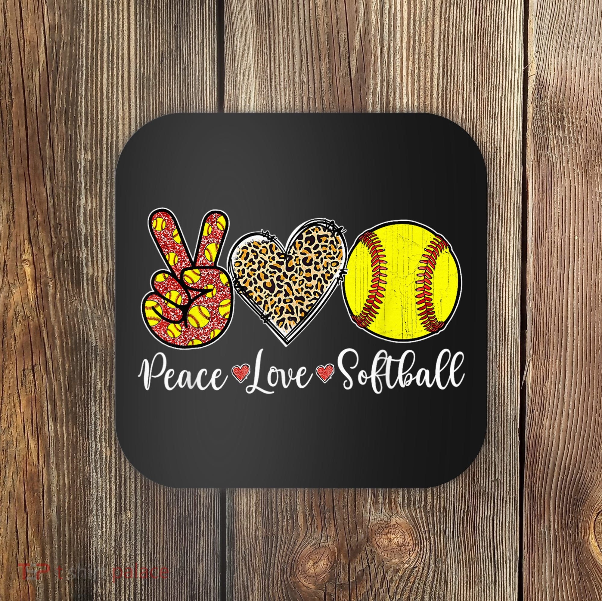 Peace Love Softball Leopard Softball Player Girl Mothers Day Coaster