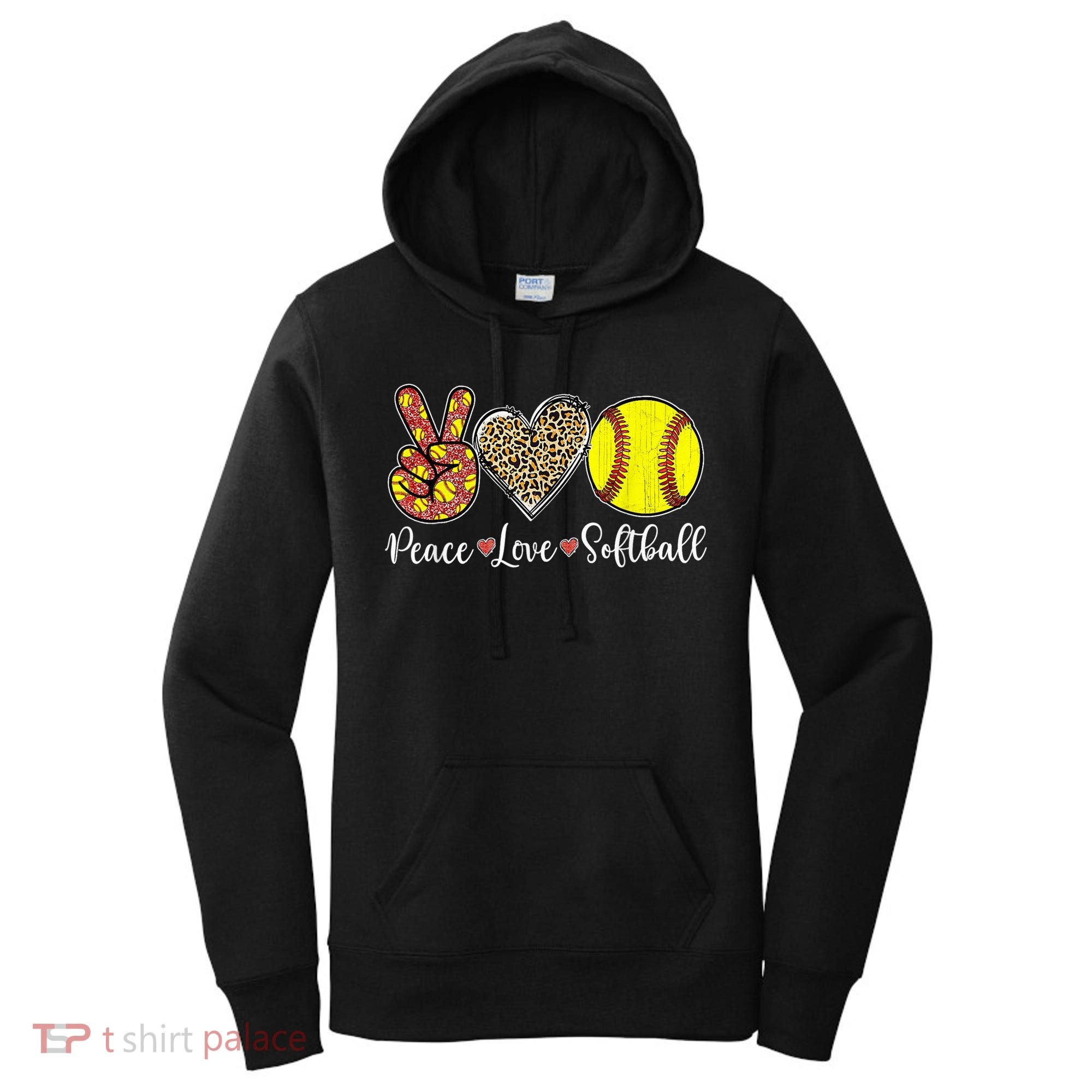 Peace Love Softball Leopard Softball Player Girl Mothers Day Women's Hoodie