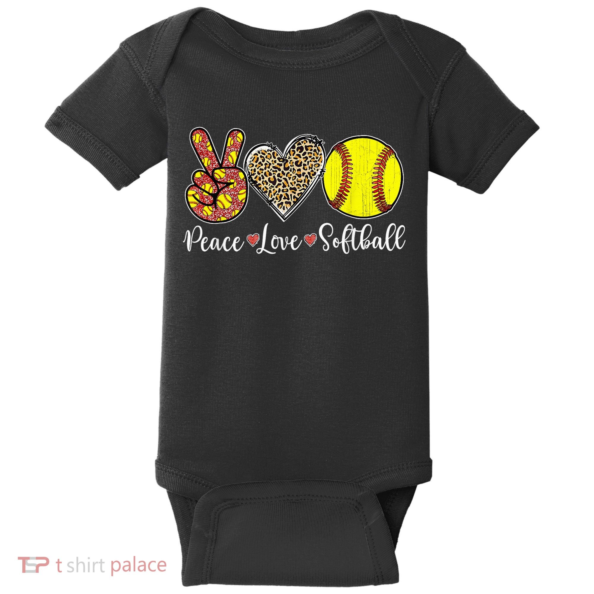Peace Love Softball Leopard Softball Player Girl Mothers Day Baby Bodysuit