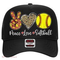 Peace Love Softball Leopard Softball Player Girl Mothers Day Hat thumb 0
