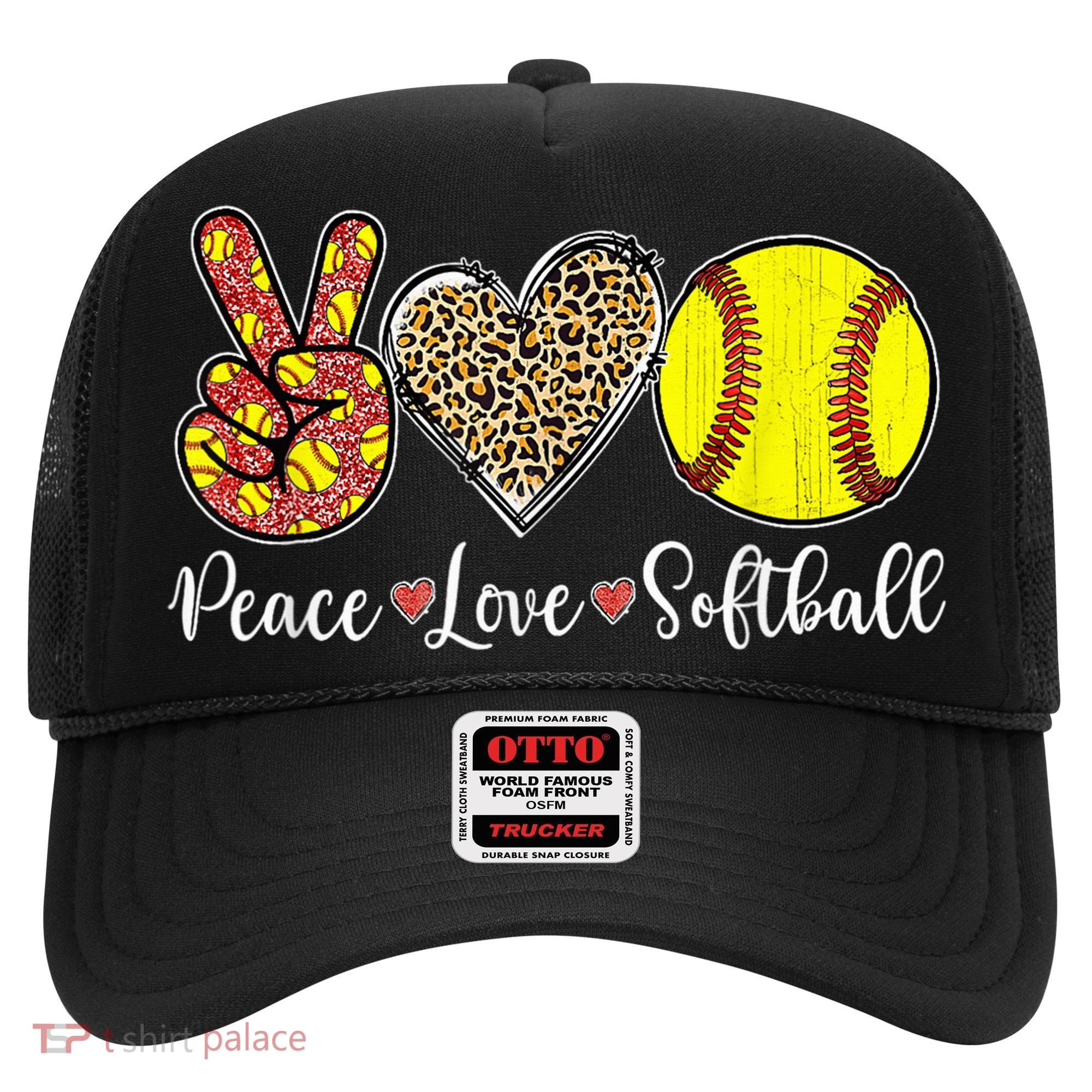Peace Love Softball Leopard Softball Player Girl Mothers Day Hat