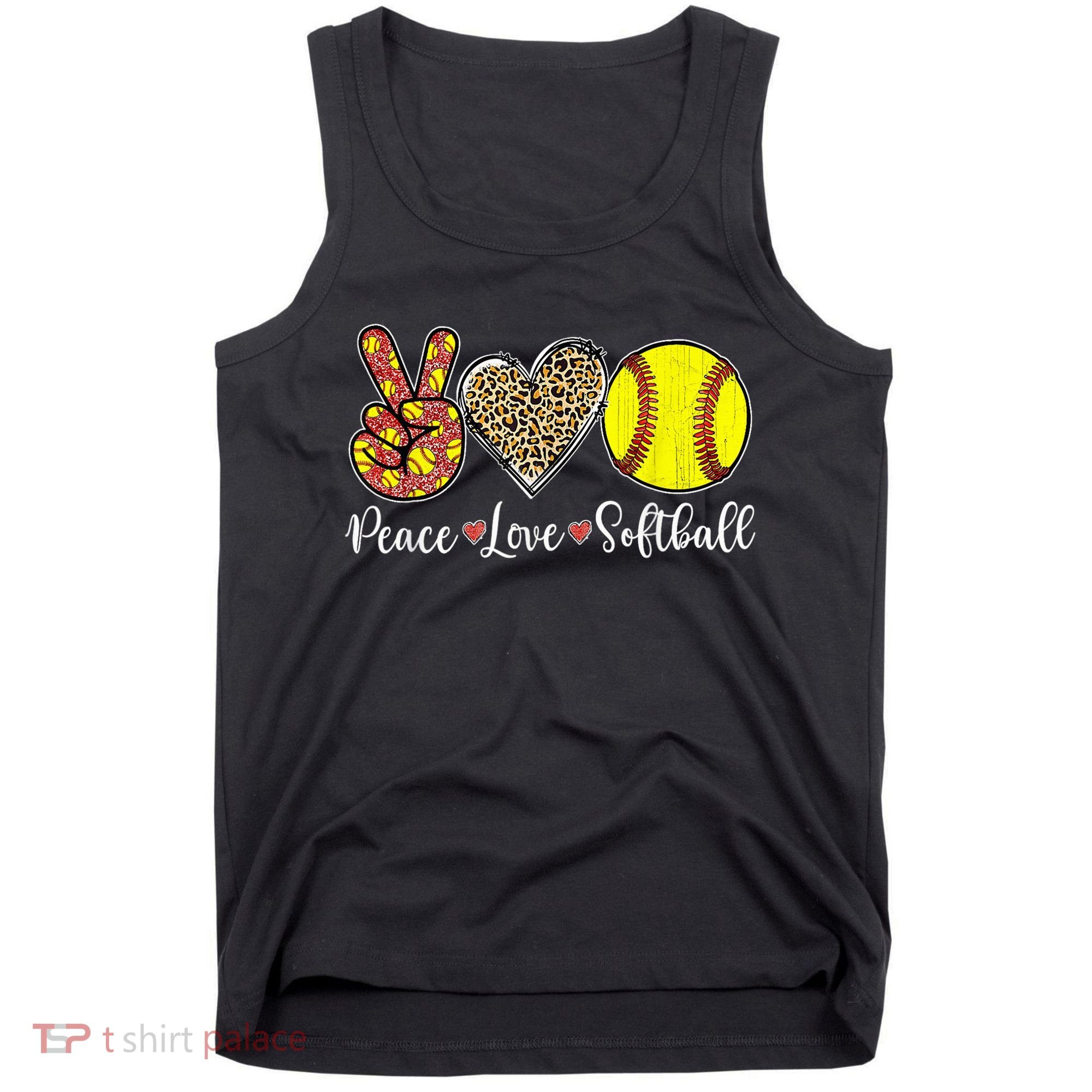 Peace Love Softball Leopard Softball Player Girl Mothers Day Tank Top