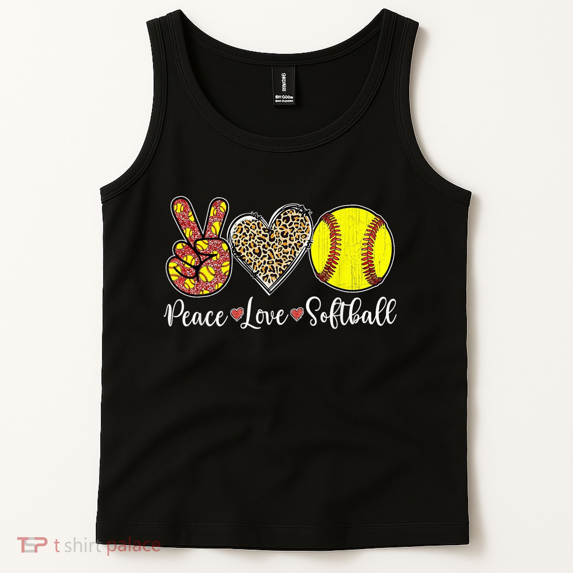 Peace Love Softball Leopard Softball Player Girl Mothers Day Tank Top
