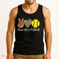 Peace Love Softball Leopard Softball Player Girl Mothers Day Tank Top thumb 3