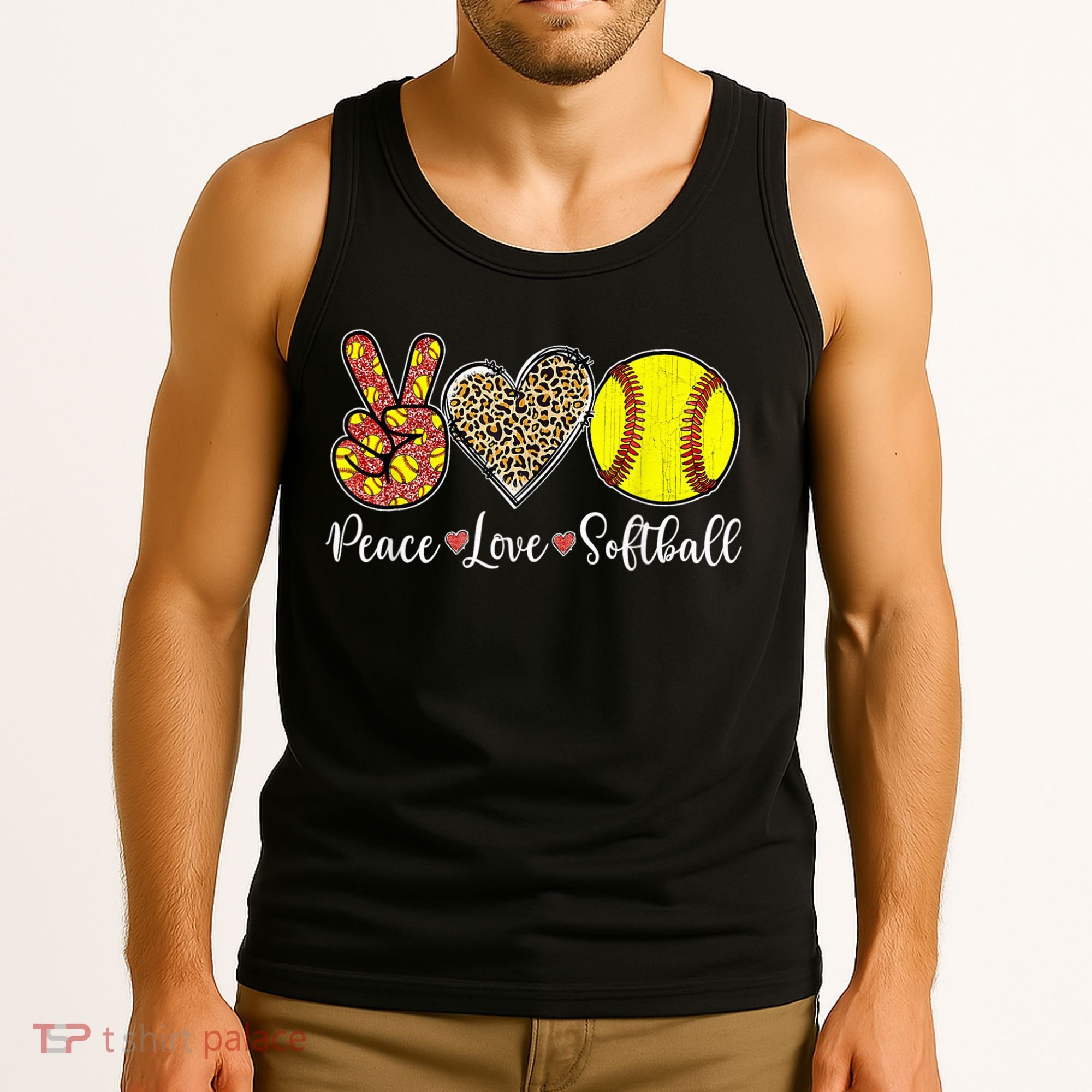 Peace Love Softball Leopard Softball Player Girl Mothers Day Tank Top