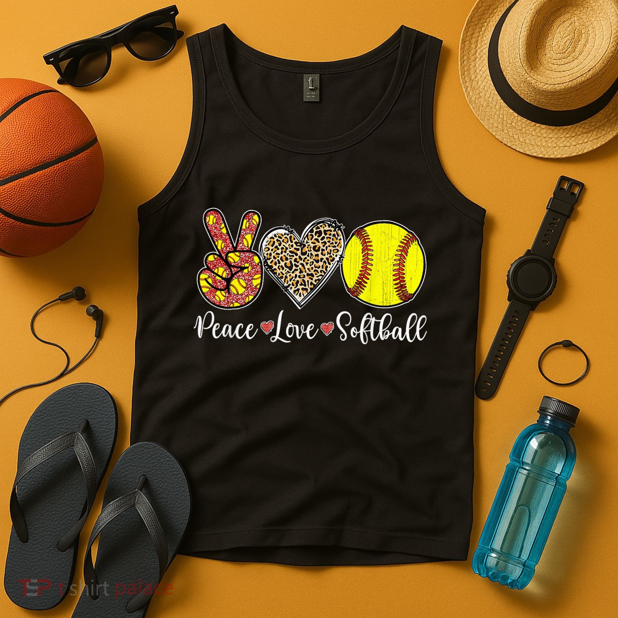 Peace Love Softball Leopard Softball Player Girl Mothers Day Tank Top