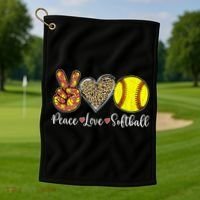 Peace Love Softball Leopard Softball Player Girl Mothers Day Golf Towel thumb 1