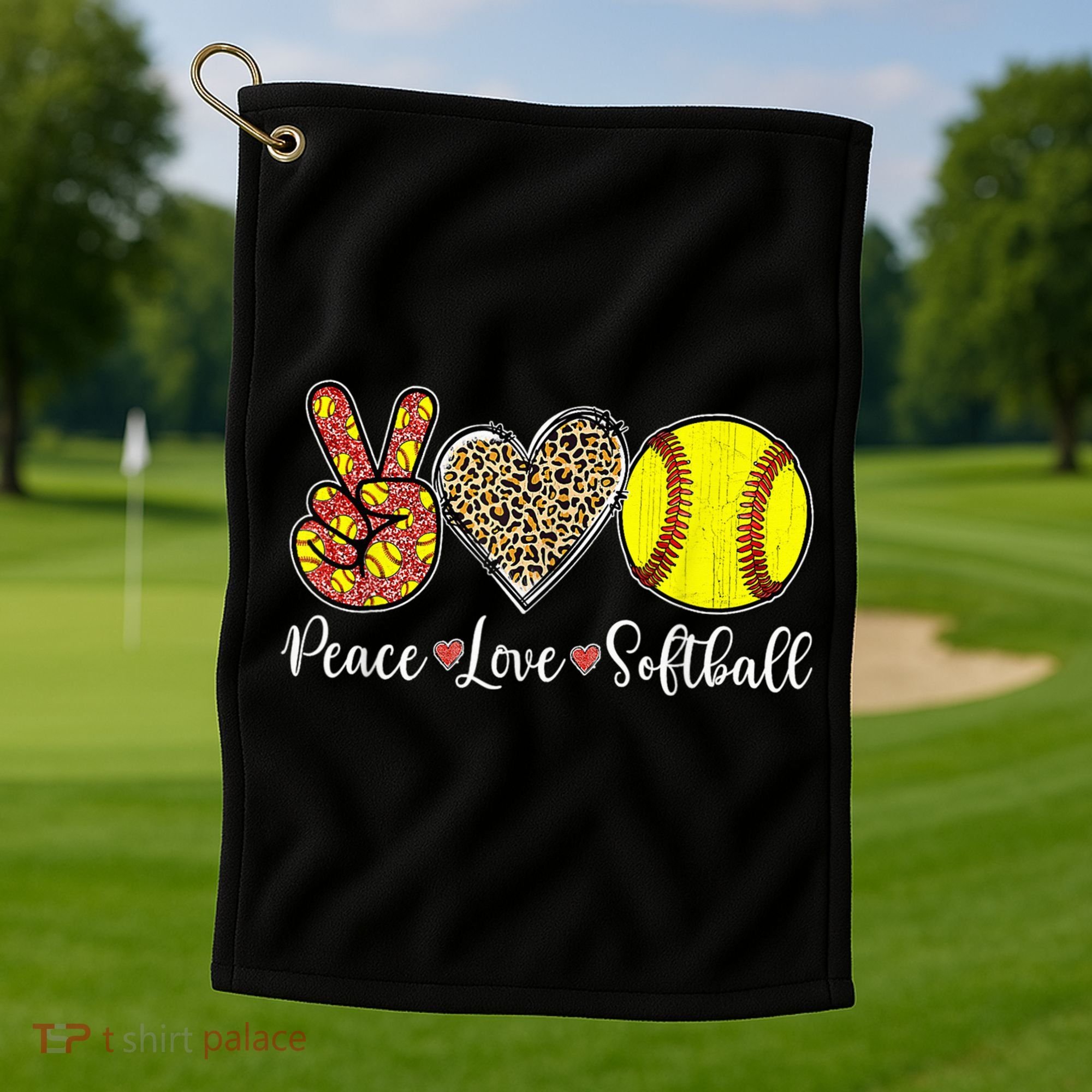 Peace Love Softball Leopard Softball Player Girl Mothers Day Golf Towel