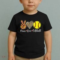 Peace Love Softball Leopard Softball Player Girl Mothers Day Toddler T-Shirt thumb 2