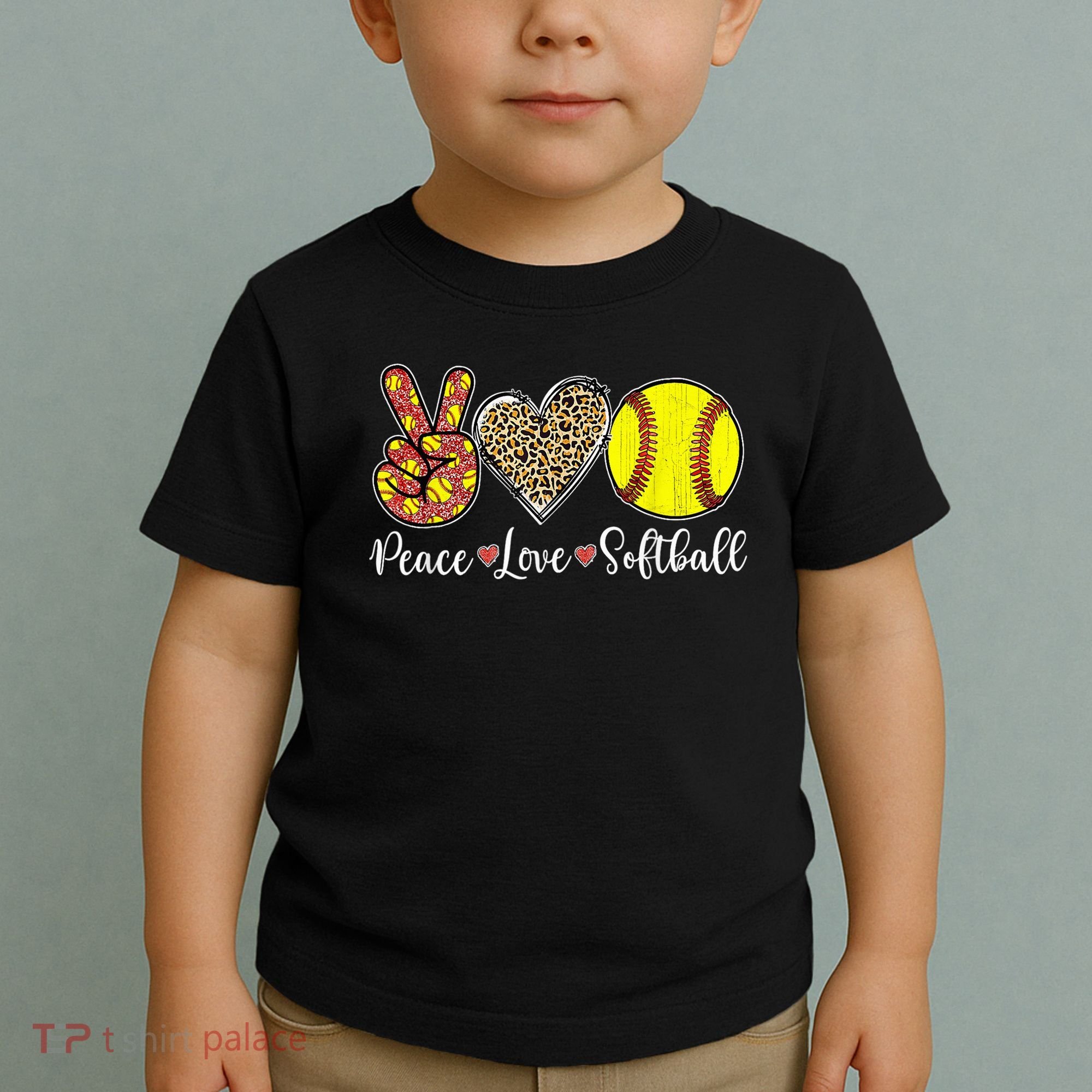 Peace Love Softball Leopard Softball Player Girl Mothers Day Toddler T-Shirt