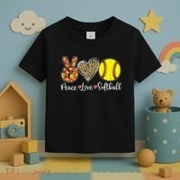 Peace Love Softball Leopard Softball Player Girl Mothers Day Toddler T-Shirt thumb 3