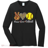 Peace Love Softball Leopard Softball Player Girl Mothers Day Women's Long Sleeve Shirt thumb 0
