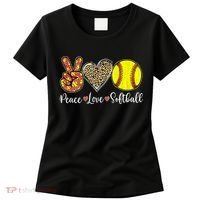 Peace Love Softball Leopard Softball Player Girl Mothers Day Women's T-Shirt thumb 0