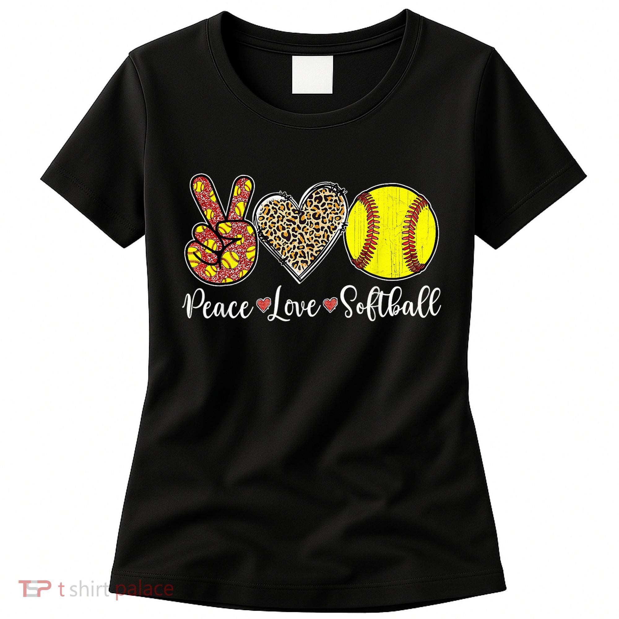 Peace Love Softball Leopard Softball Player Girl Mothers Day Women's T-Shirt