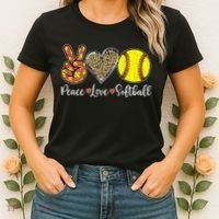 Peace Love Softball Leopard Softball Player Girl Mothers Day Women's T-Shirt thumb 2