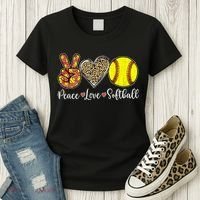 Peace Love Softball Leopard Softball Player Girl Mothers Day Women's T-Shirt thumb 3