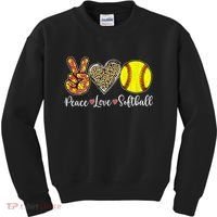 Peace Love Softball Leopard Softball Player Girl Mothers Day Kids Sweatshirt thumb 0