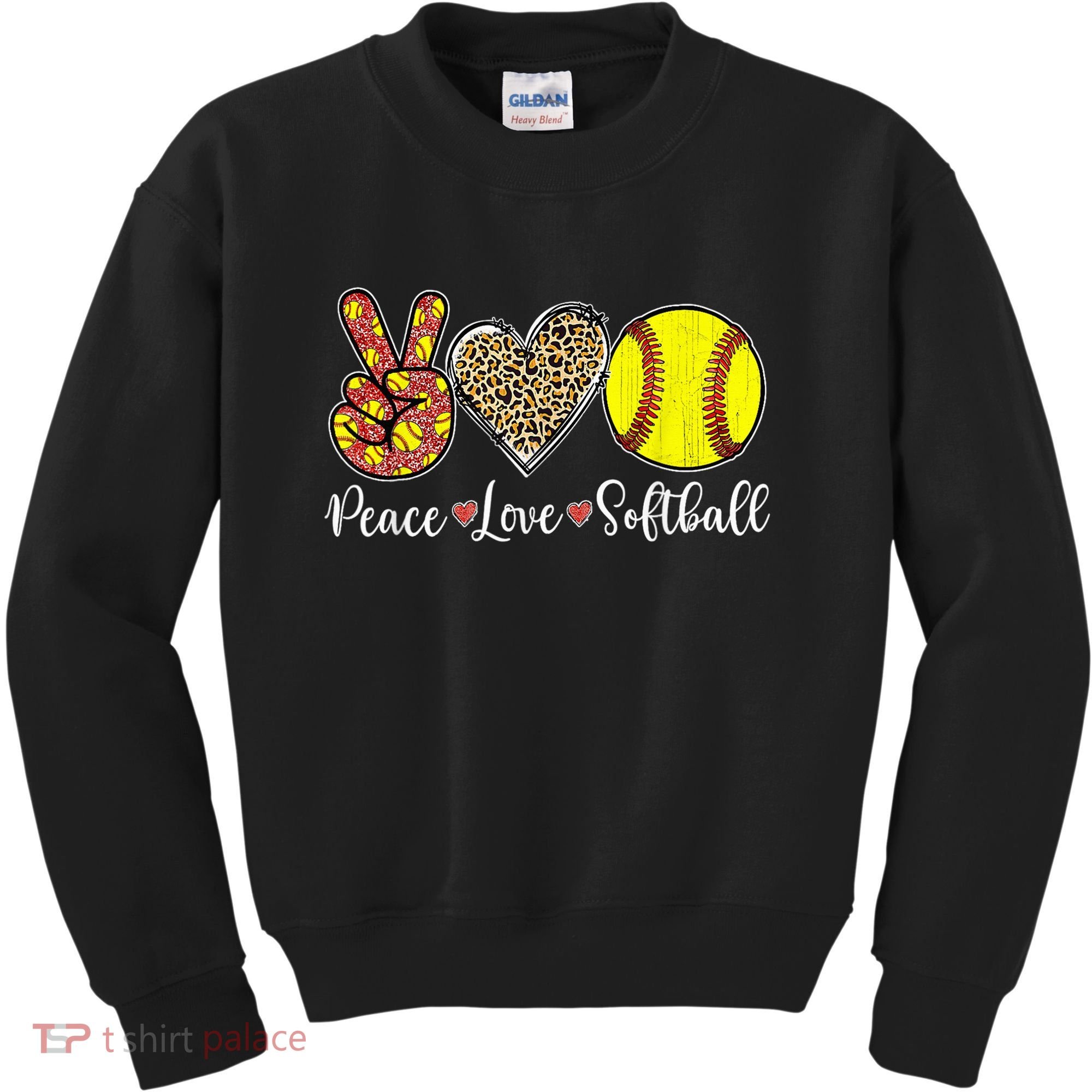 Peace Love Softball Leopard Softball Player Girl Mothers Day Kids Sweatshirt