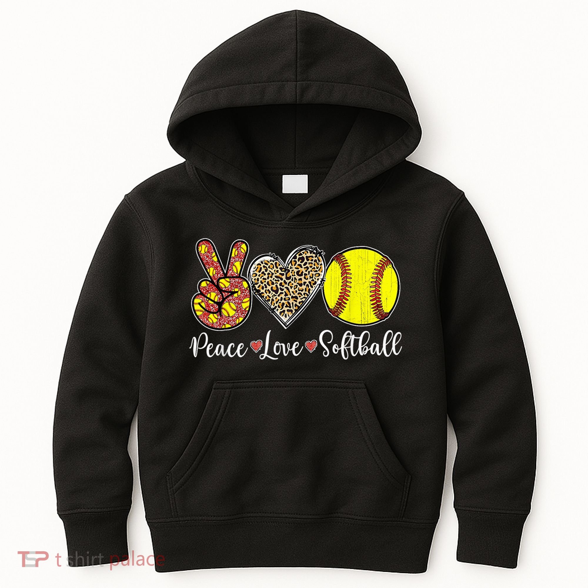 Peace Love Softball Leopard Softball Player Girl Mothers Day Kids Hoodie
