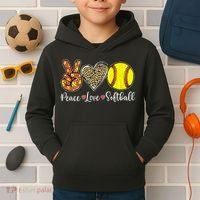 Peace Love Softball Leopard Softball Player Girl Mothers Day Kids Hoodie thumb 2