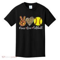 Peace Love Softball Leopard Softball Player Girl Mothers Day Kids T-Shirt thumb 0