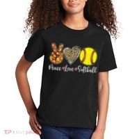 Peace Love Softball Leopard Softball Player Girl Mothers Day Kids T-Shirt thumb 2