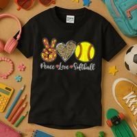 Peace Love Softball Leopard Softball Player Girl Mothers Day Kids T-Shirt thumb 3