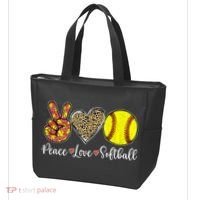 Peace Love Softball Leopard Softball Player Girl Mothers Day Tote Bag thumb 3