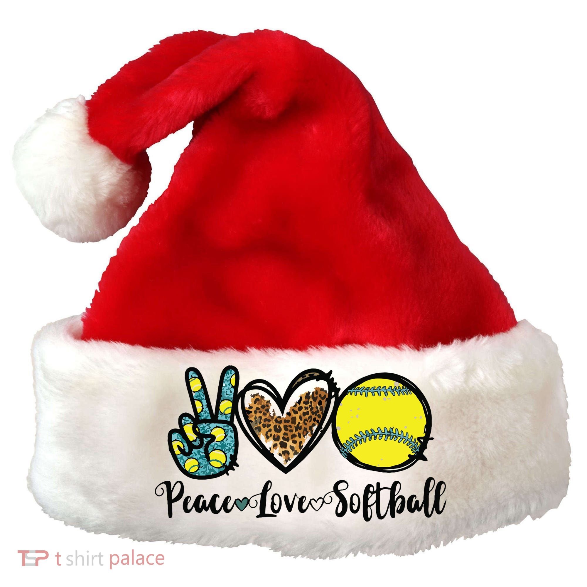 Peace Love Softball For Teen Girl Cute Leopard Softball Santa Hat
