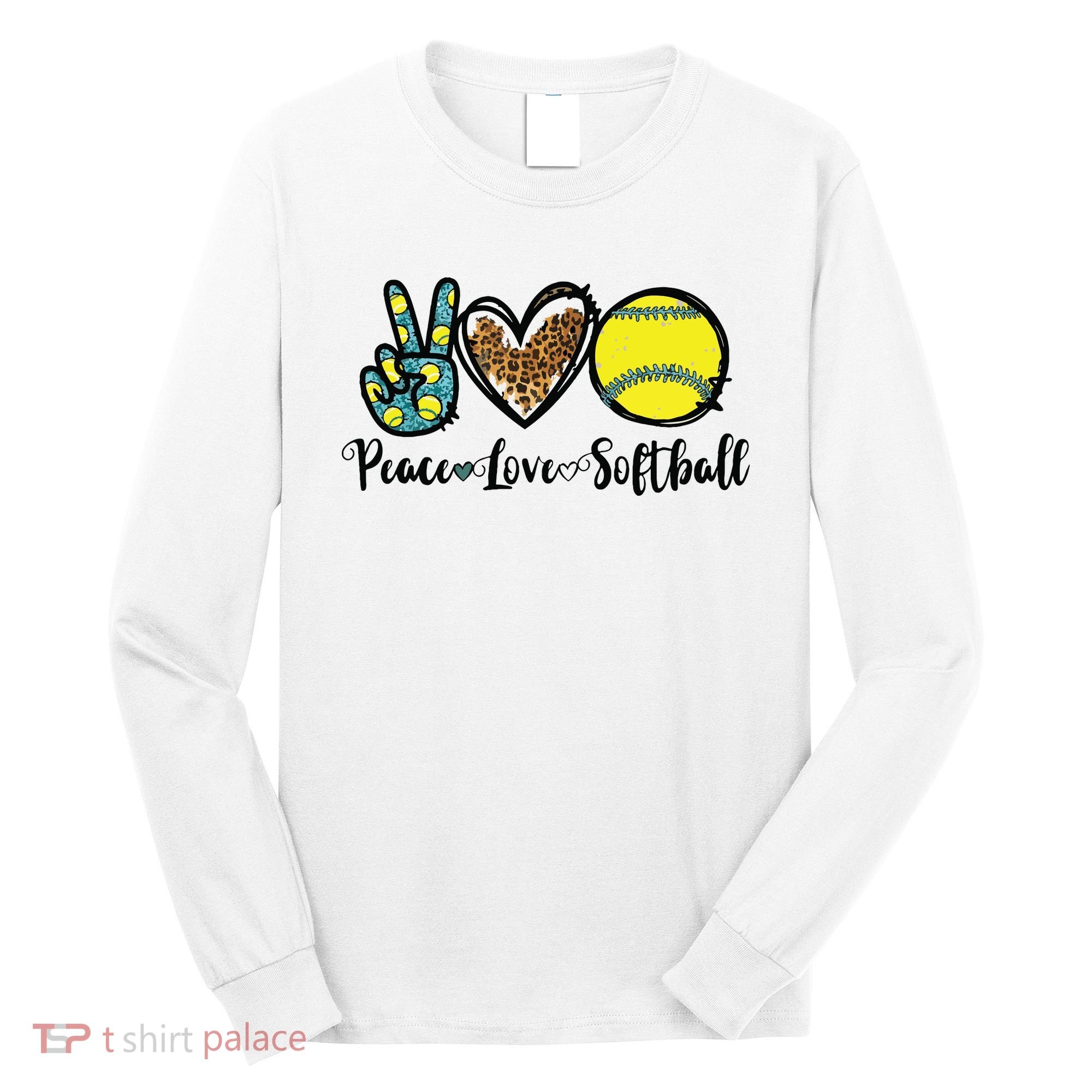 Peace Love Softball For Teen Girl Cute Leopard Softball Long Sleeve Shirt