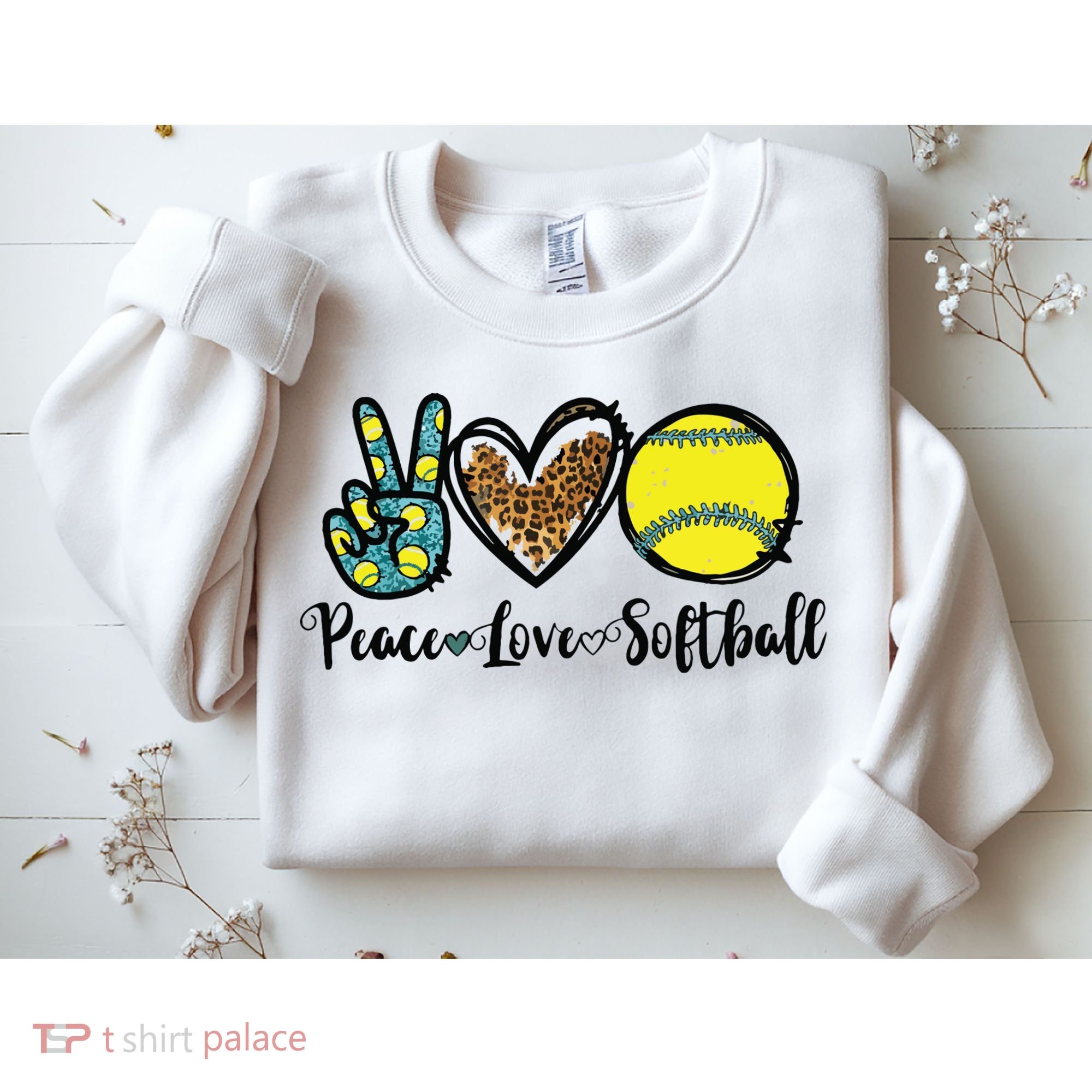 Peace Love Softball For Teen Girl Cute Leopard Softball Sweatshirt