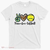 Peace Love Softball For Teen Girl Cute Leopard Softball T-Shirt thumb 0