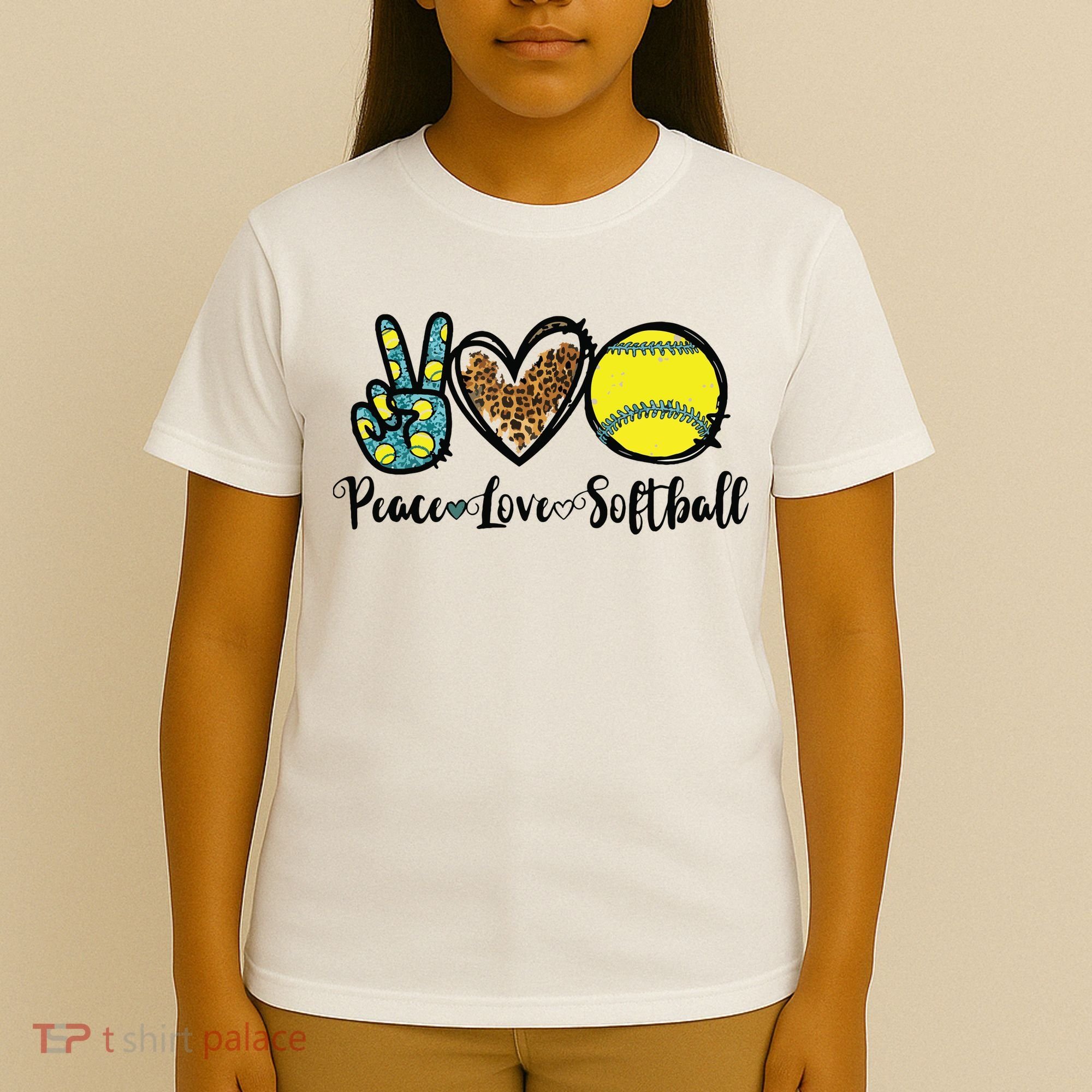 Peace Love Softball For Teen Girl Cute Leopard Softball T-Shirt