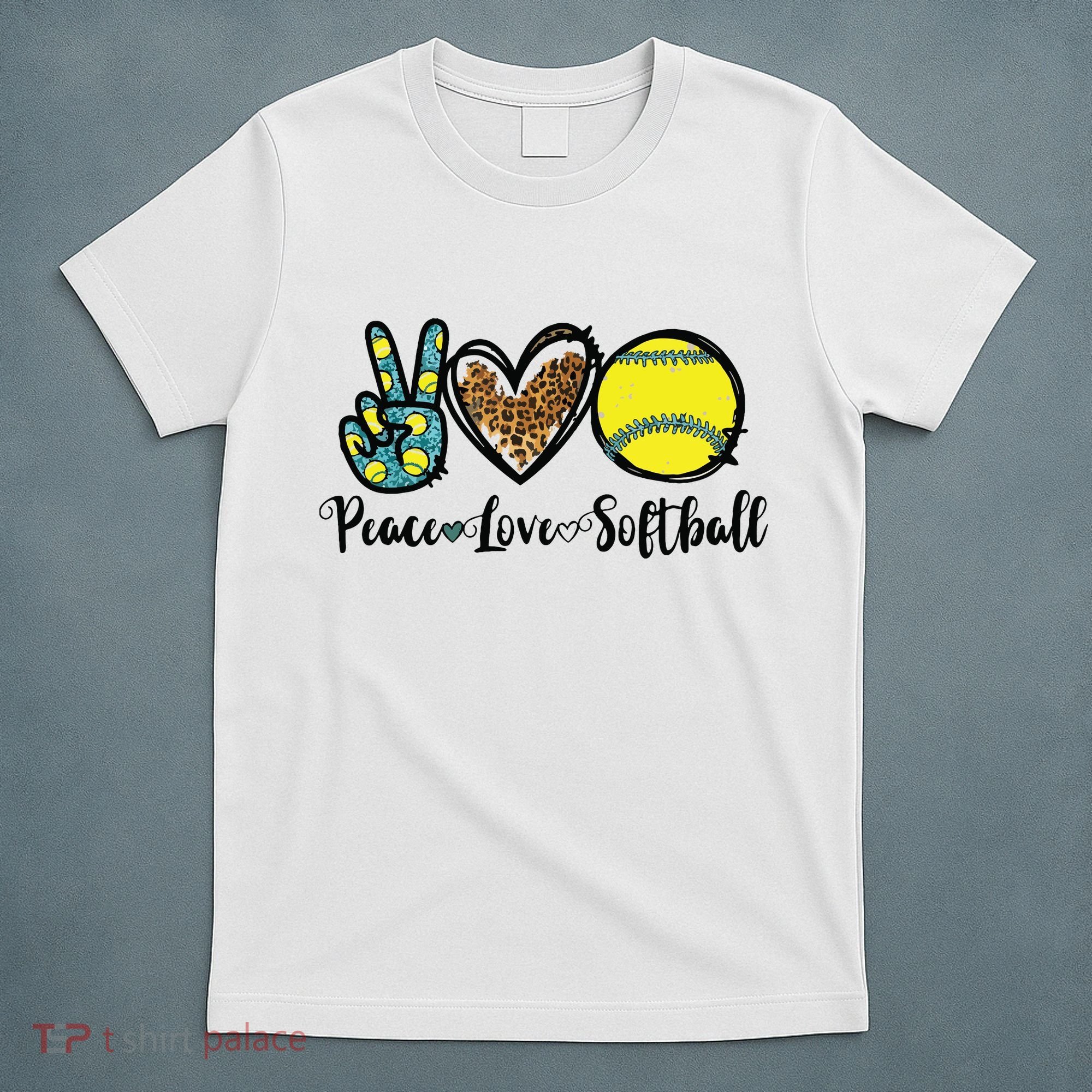 Peace Love Softball For Teen Girl Cute Leopard Softball T-Shirt