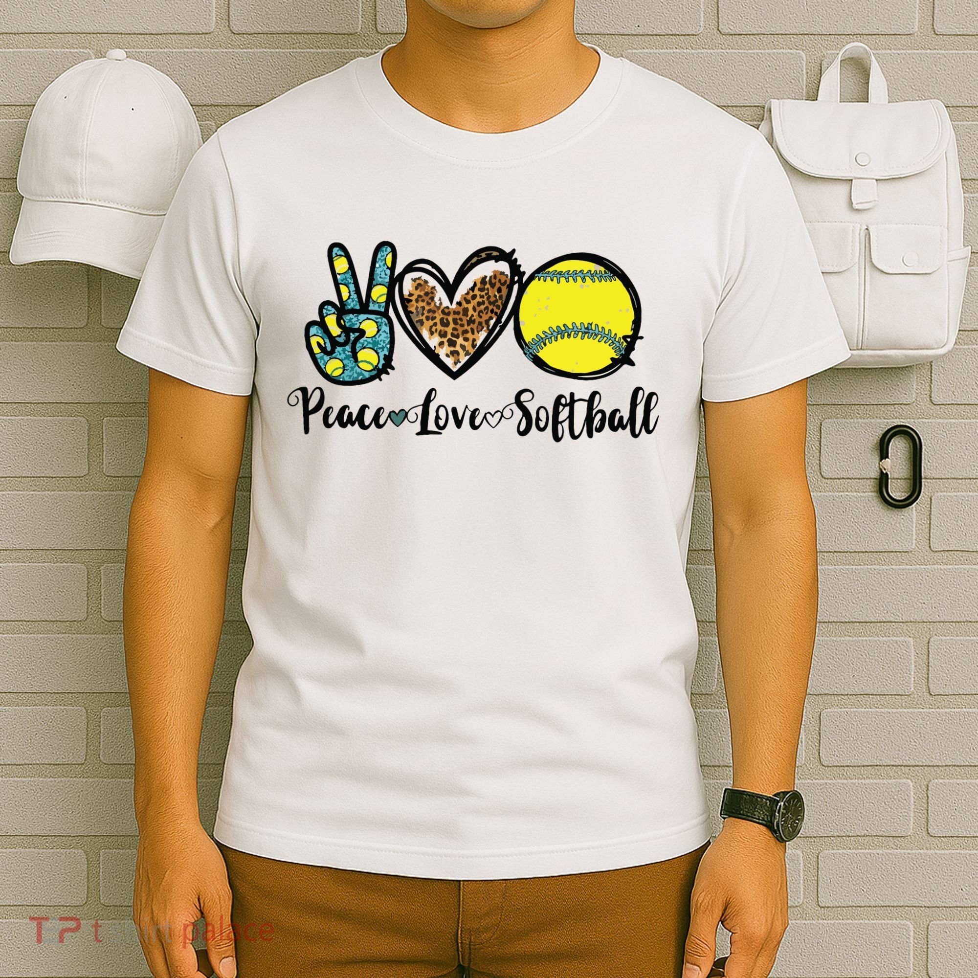 Peace Love Softball For Teen Girl Cute Leopard Softball T-Shirt