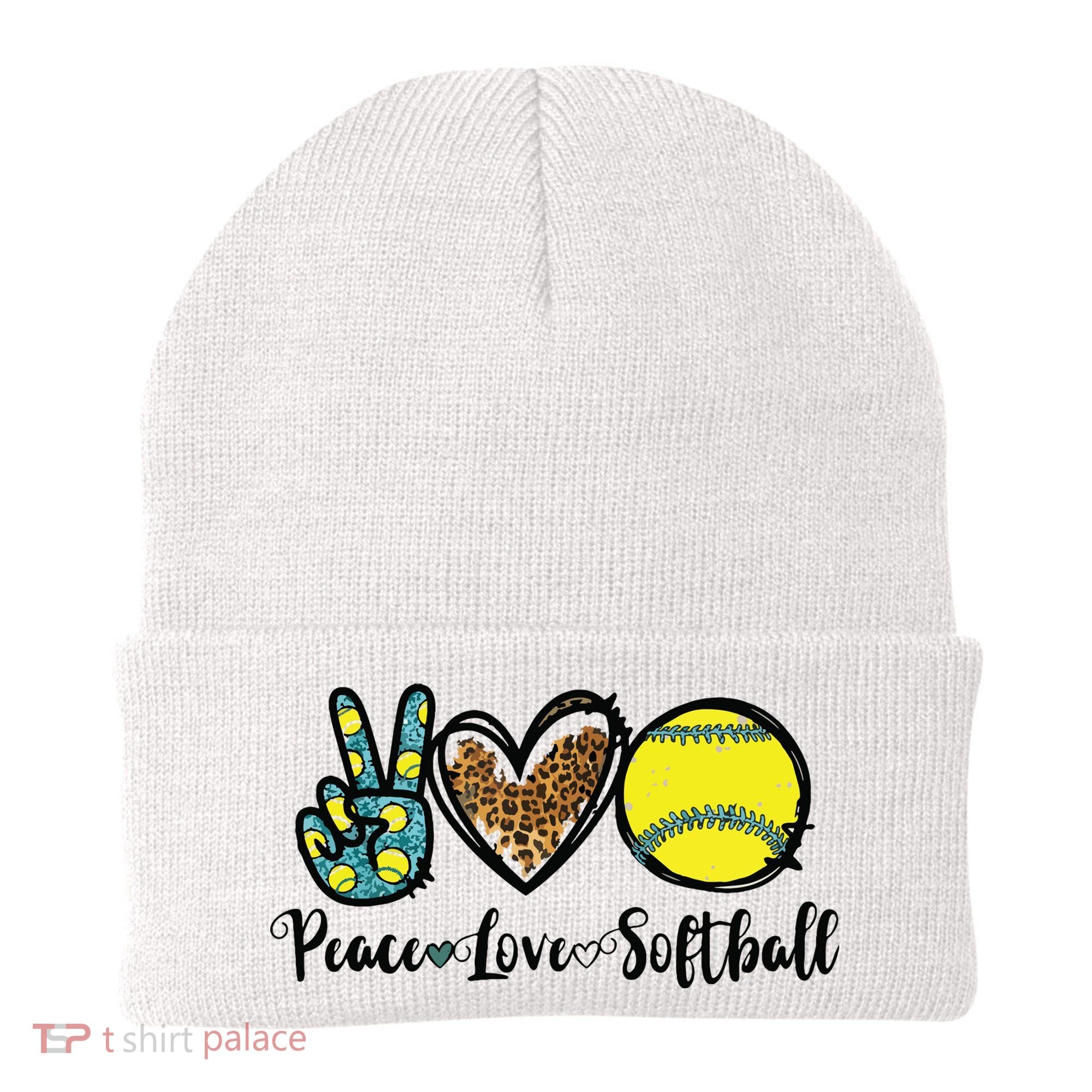 Peace Love Softball For Teen Girl Cute Leopard Softball Beanie