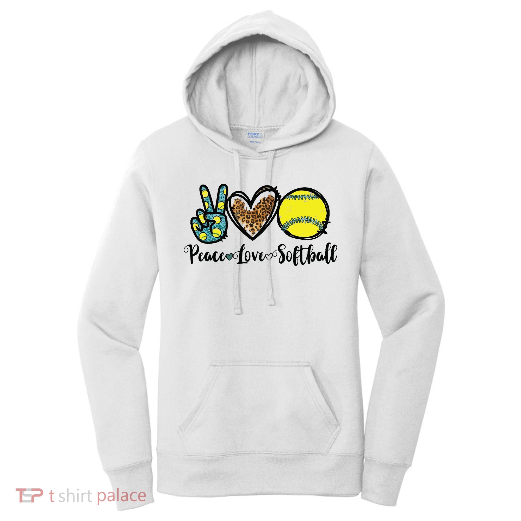 Peace Love Softball For Teen Girl Cute Leopard Softball Women's Hoodie