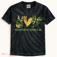 Peace Love St Patrick's Day Festive Kids Tie-Dye T-Shirt thumb 0