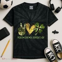 Peace Love St Patrick's Day Festive Kids Tie-Dye T-Shirt thumb 2