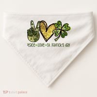 Peace Love St Patrick's Day Festive USA-Made Doggie Bandana thumb 0