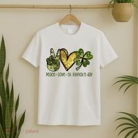 Peace Love St Patrick's Day Festive T-Shirt thumb 2
