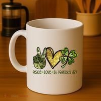 Peace Love St Patrick's Day Festive Coffee Mug thumb 4